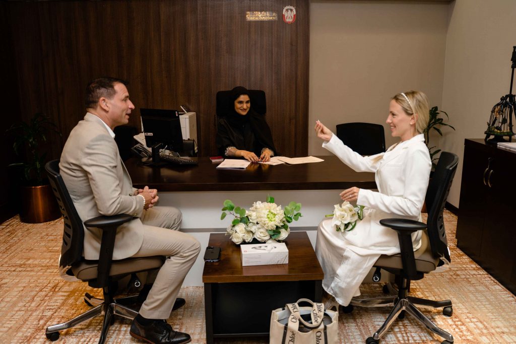 Happy couple after their express civil wedding in Abu Dhabi 