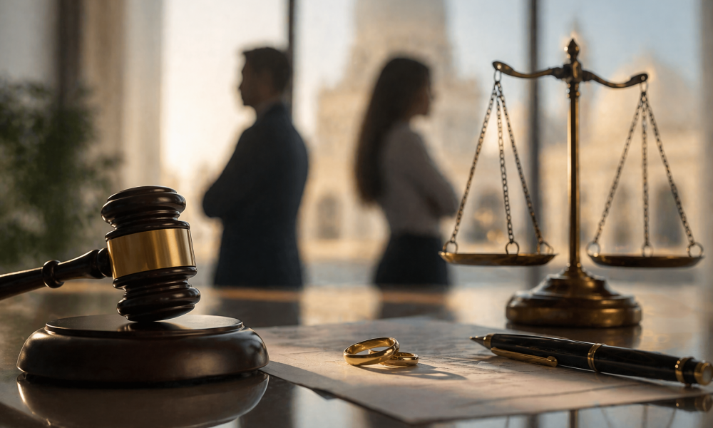 couple discussing legal separation after international marriage in UAE expat context